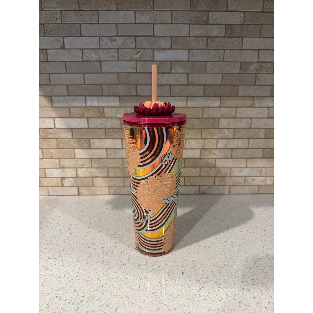 Starbucks Holiday 2024 Flower Straw Charm Cold‎ Cup 24oz